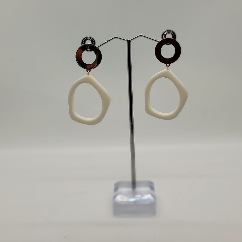 Gold & white drop earrings